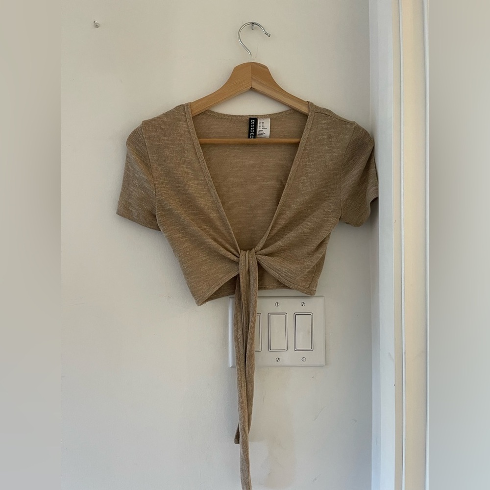 Tan Front-Tie Crop Top
